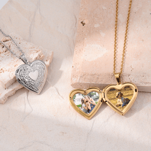 Double Heart Photo Locket Necklace