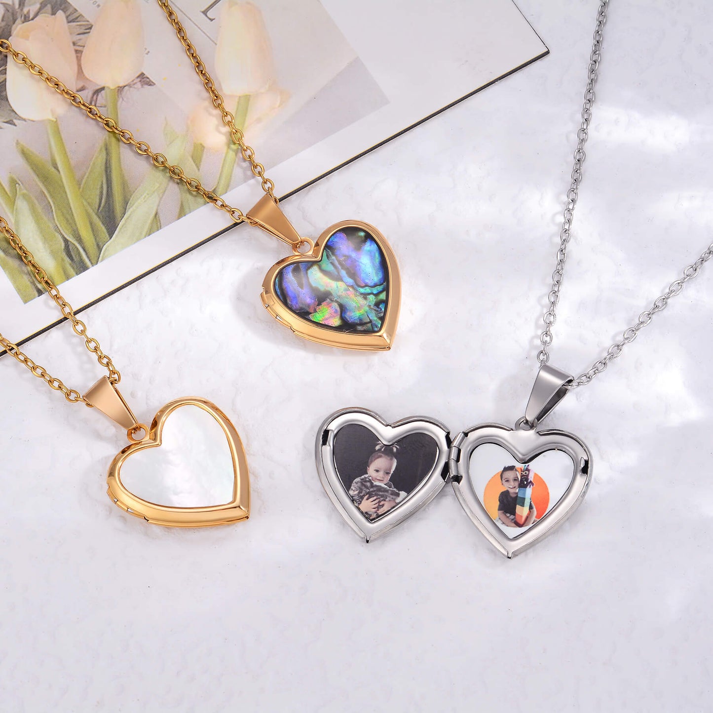 Shell custom photo locket necklace