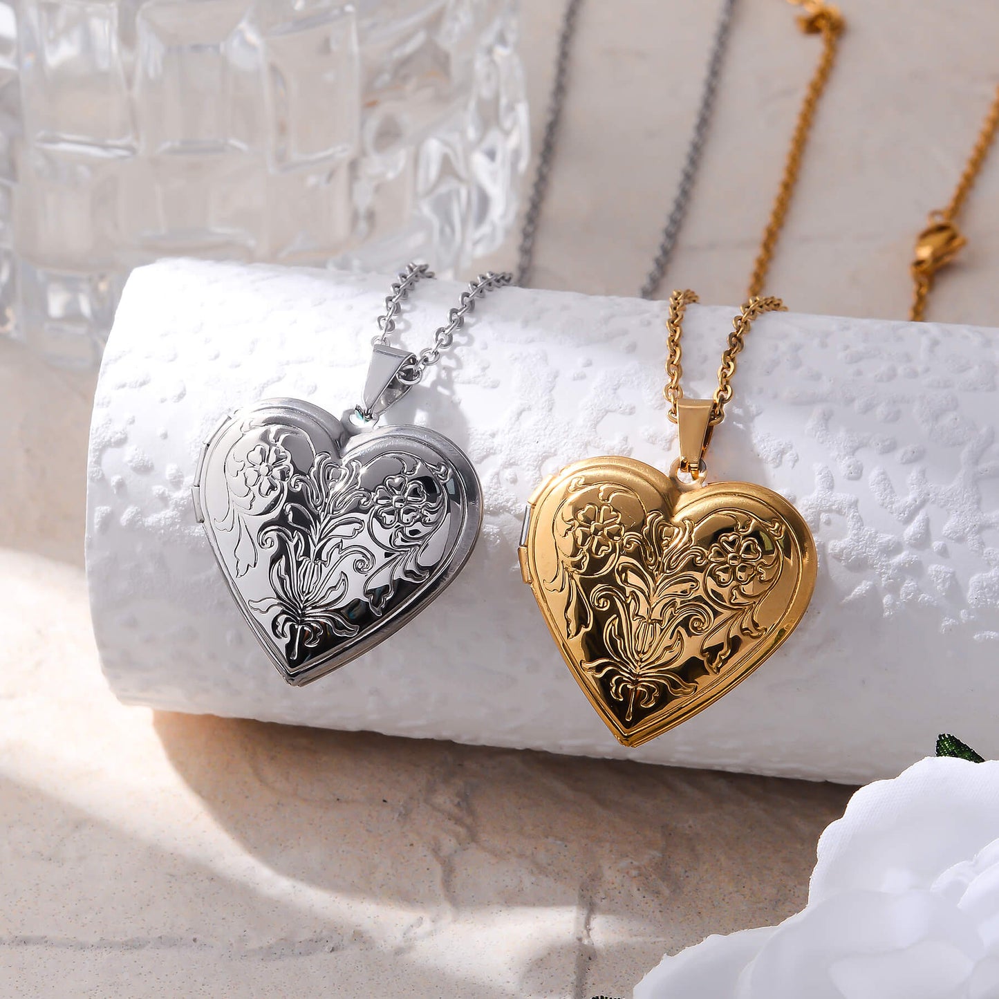 Flower Photo Locket Necklace