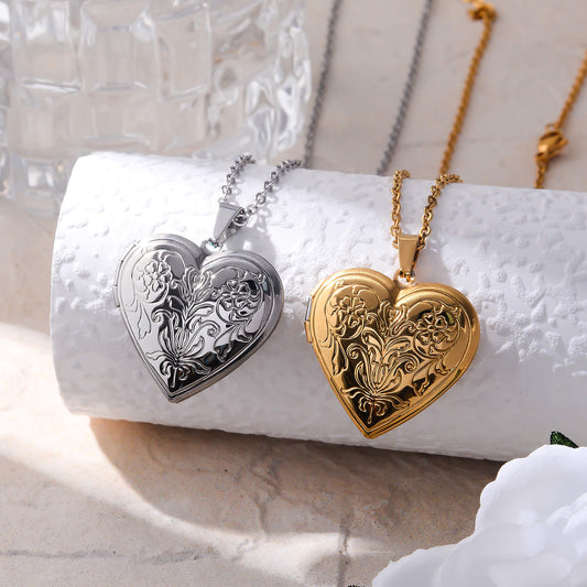 Flower Photo Locket Necklace