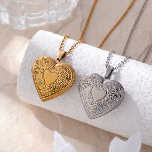 Double Heart Photo Locket Necklace