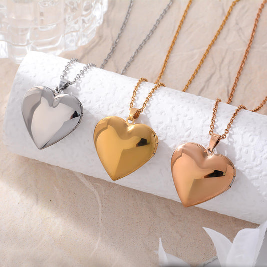 Shiny Heart Photo locket Necklace