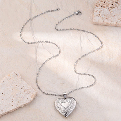 Double Heart Photo Locket Necklace