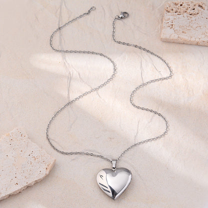Shiny Heart Photo locket Necklace
