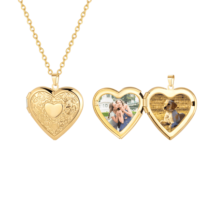Double Heart Photo Locket Necklace